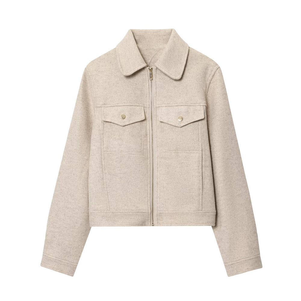 Women's new fashion long sleeved soft textured zipper jacket Coat