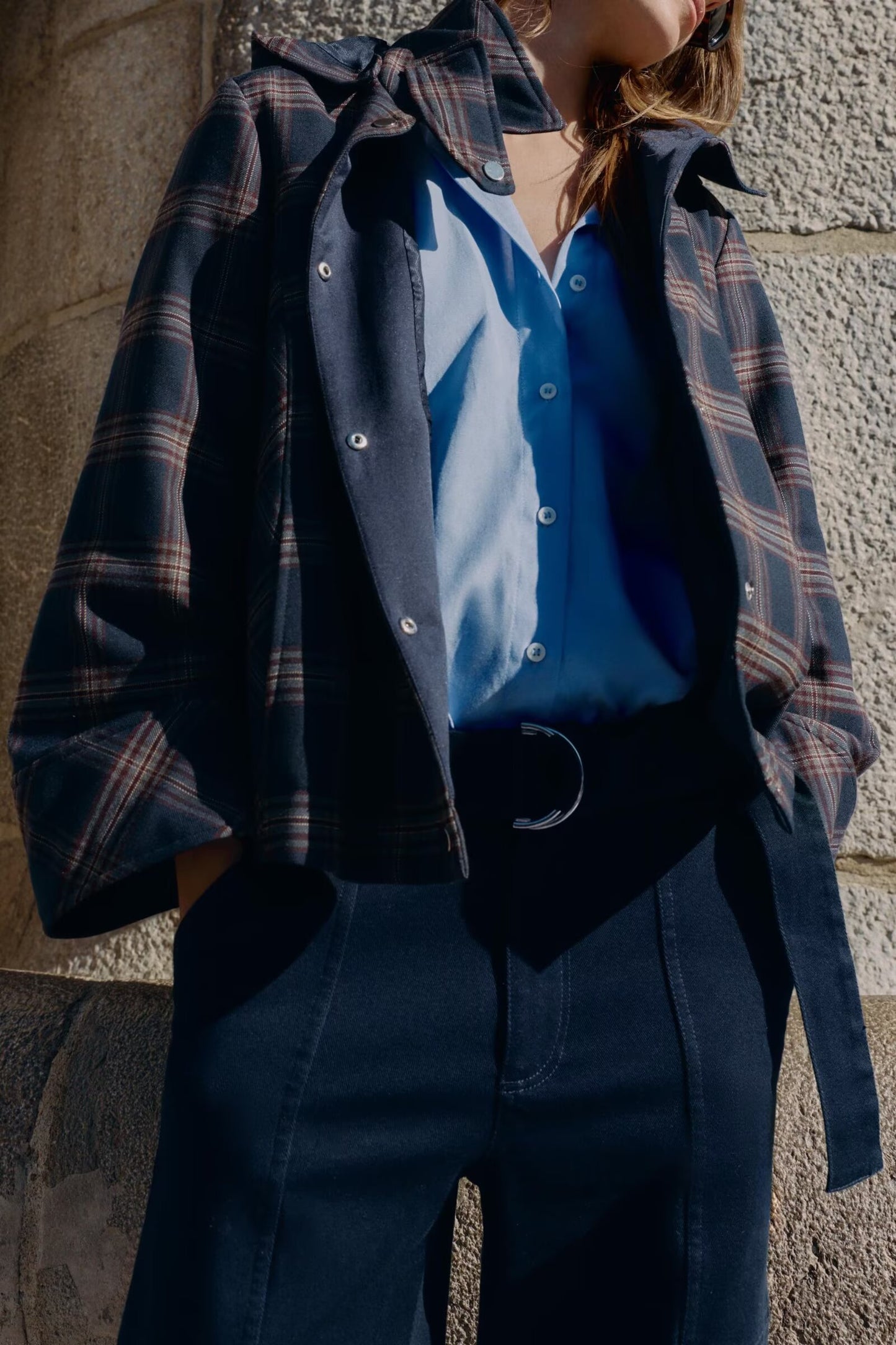 Women's loose checkered hooded cotton jacket Coat