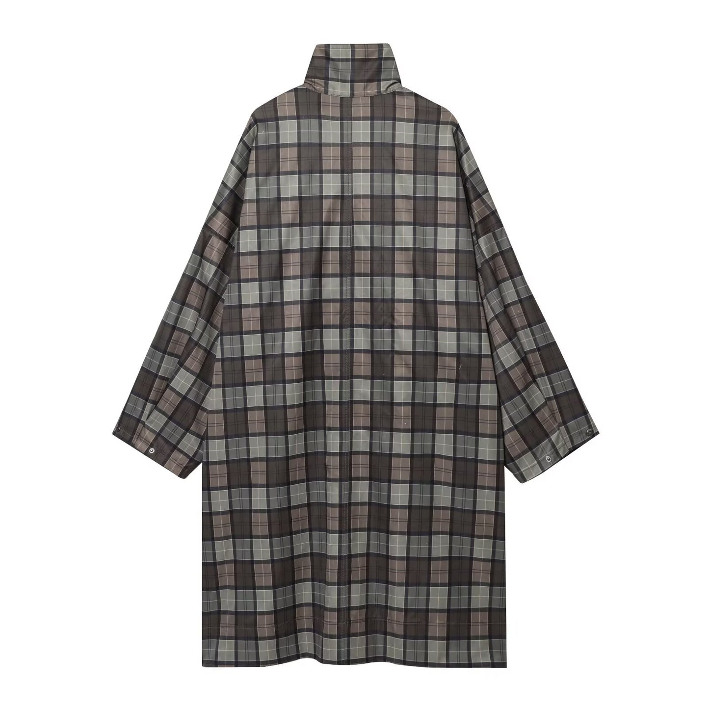 Women's loose standing collar plaid Windbreaker coat