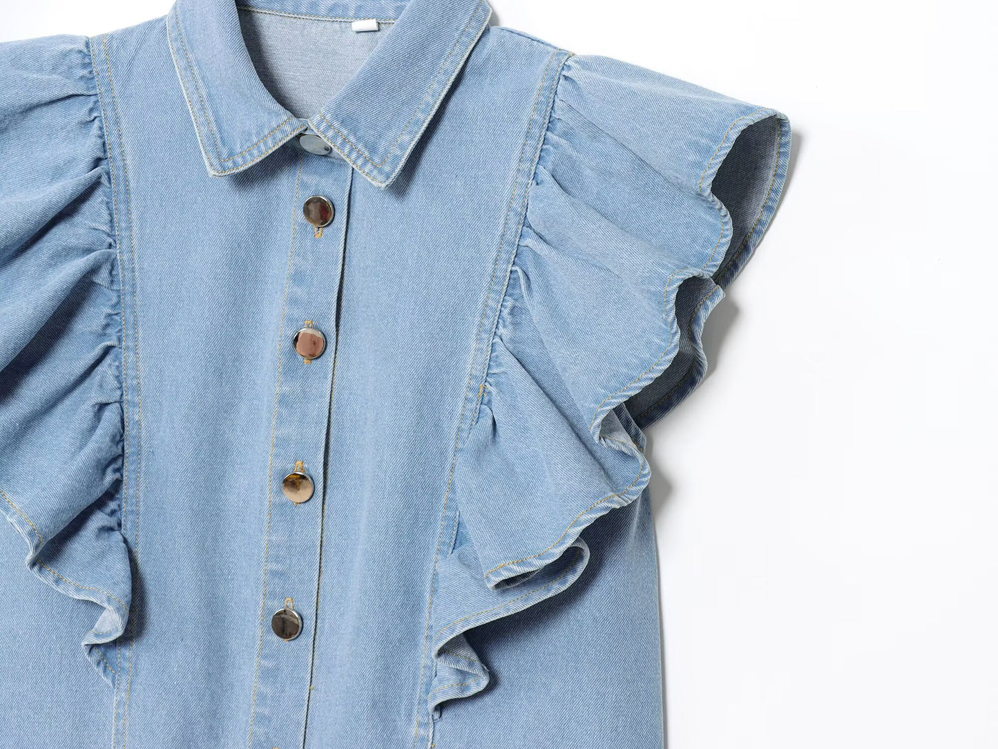 Women's new fashion layered decoration sleeveless denim shirt