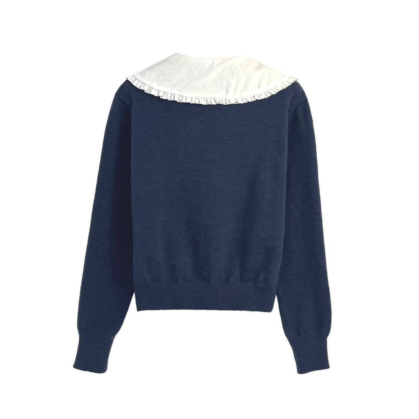 Women's new fashion contrasting patchwork collar short knit sweater