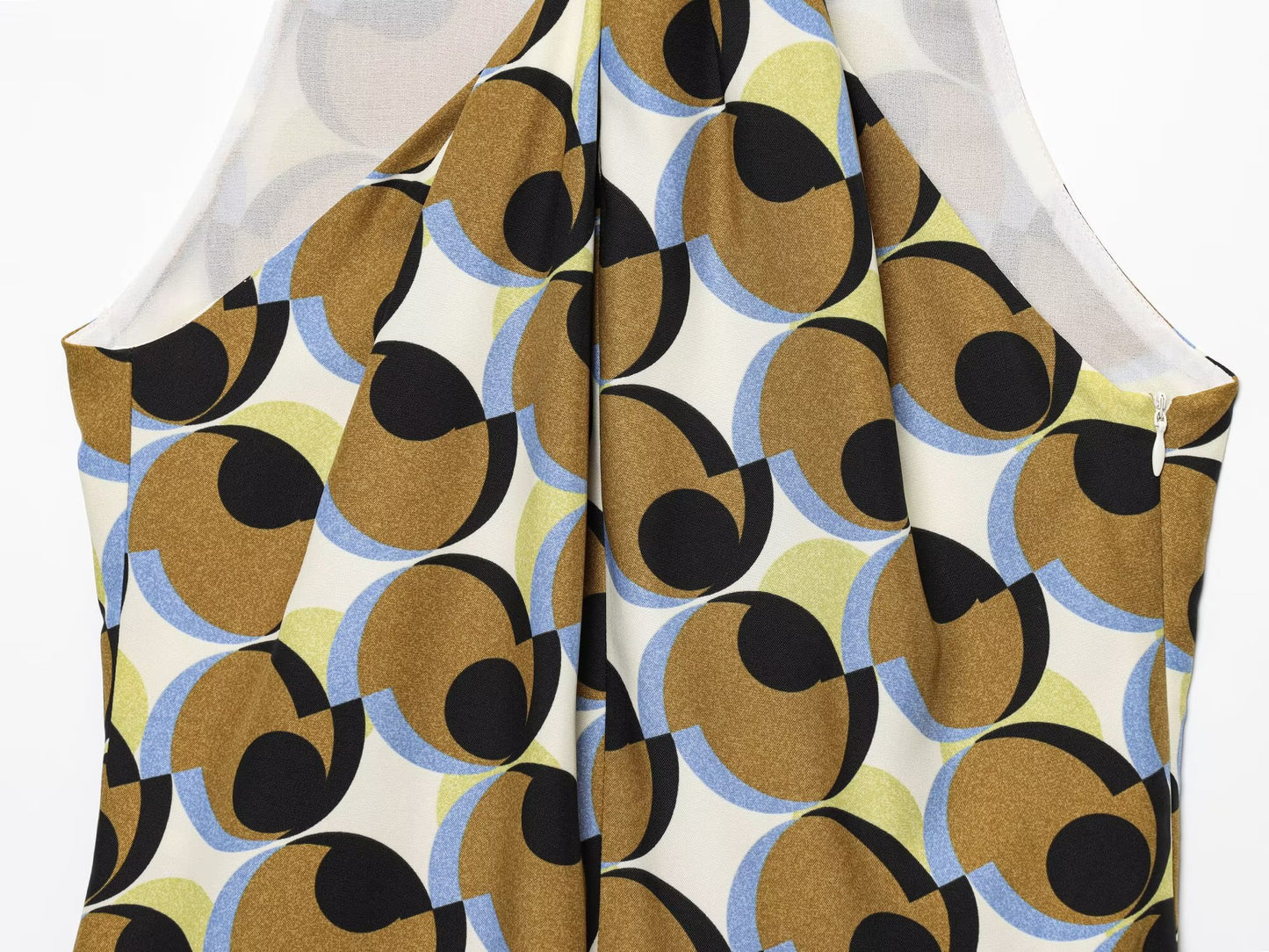 Women's New Fashion feather decoration geometric print hanging neck mini dress