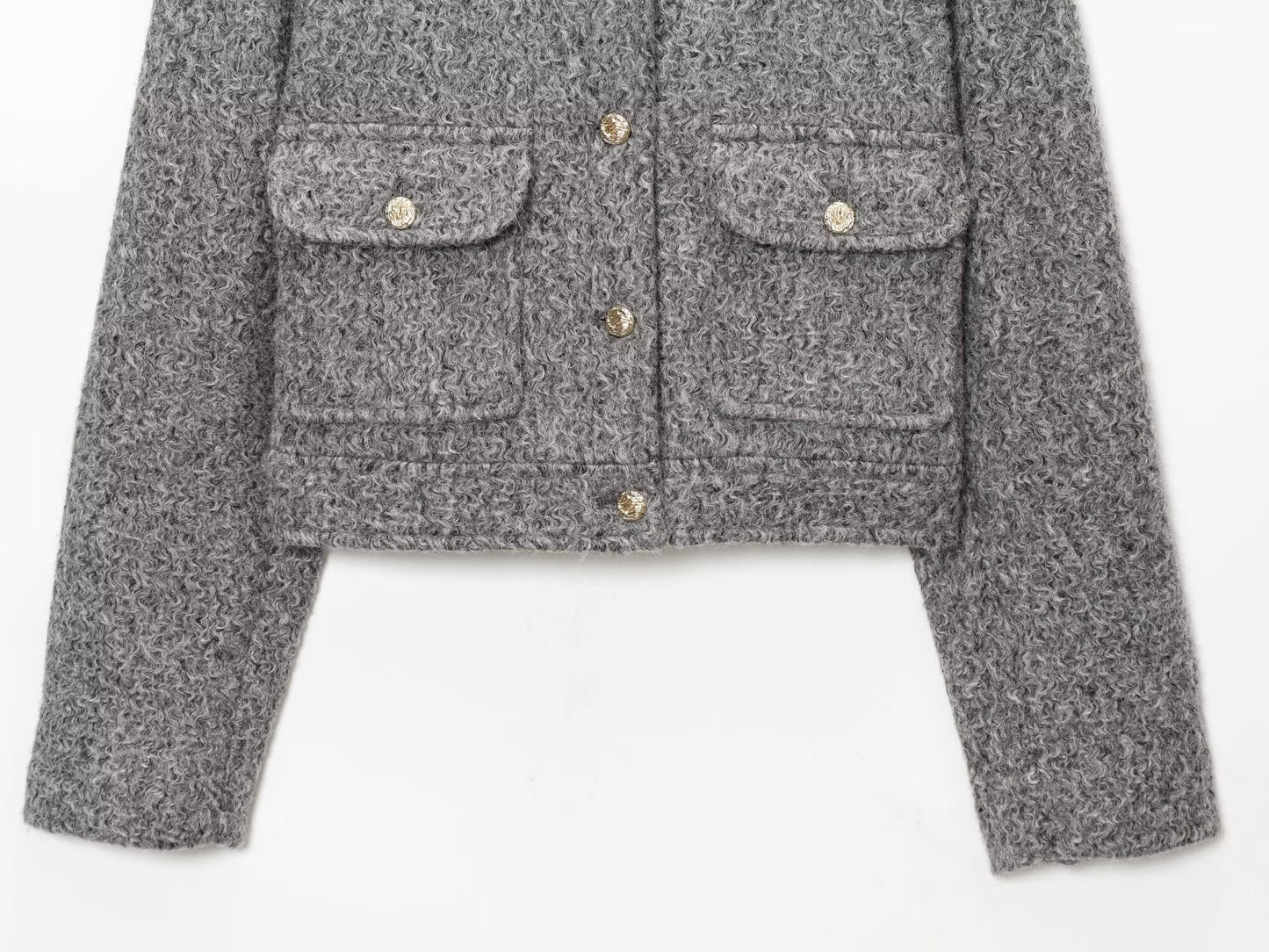 Women's O Neck single breasted woolen jacket Coat