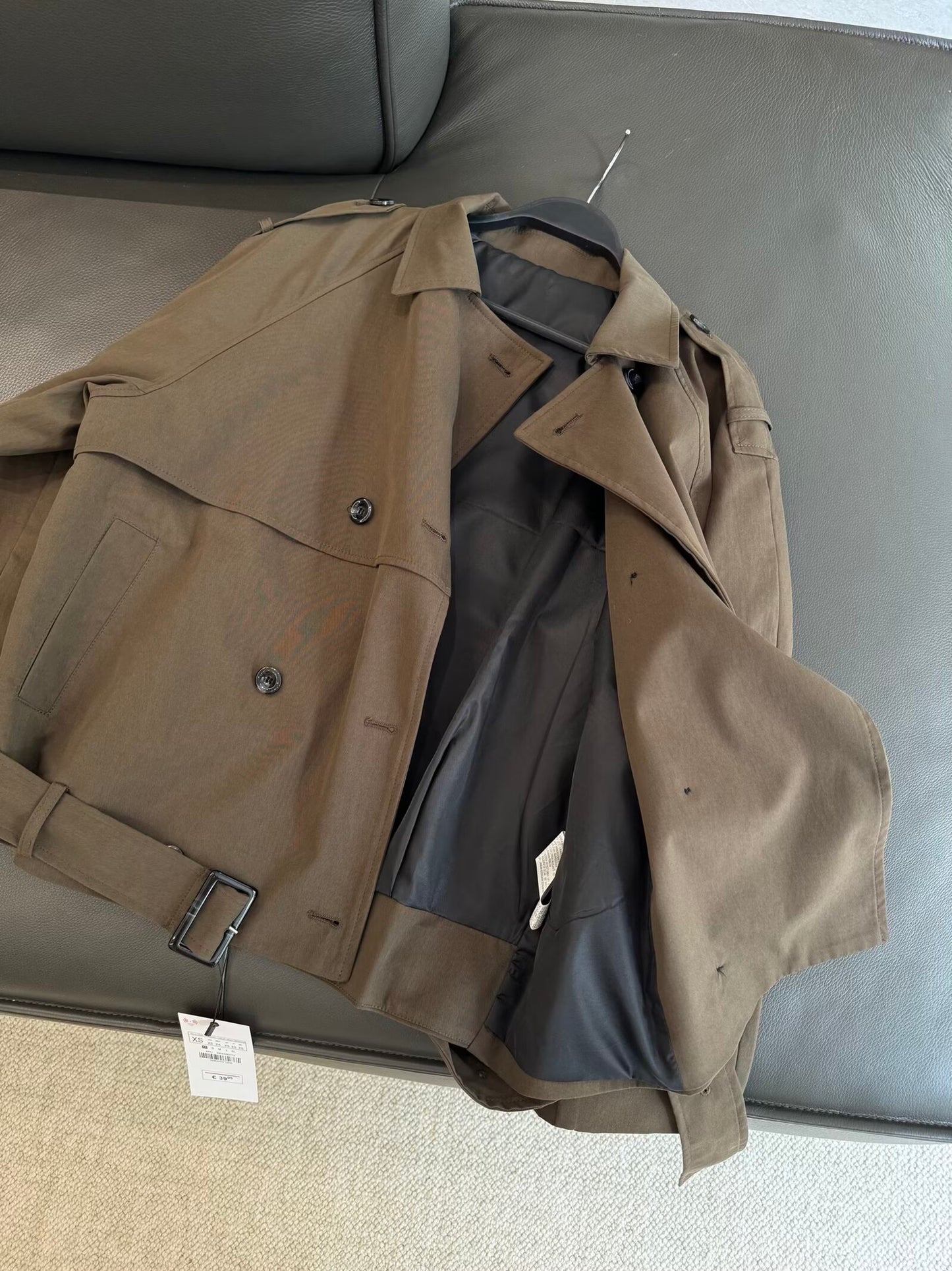 Women's New Fashion With Belt Short Double breasted Windbreaker Coat