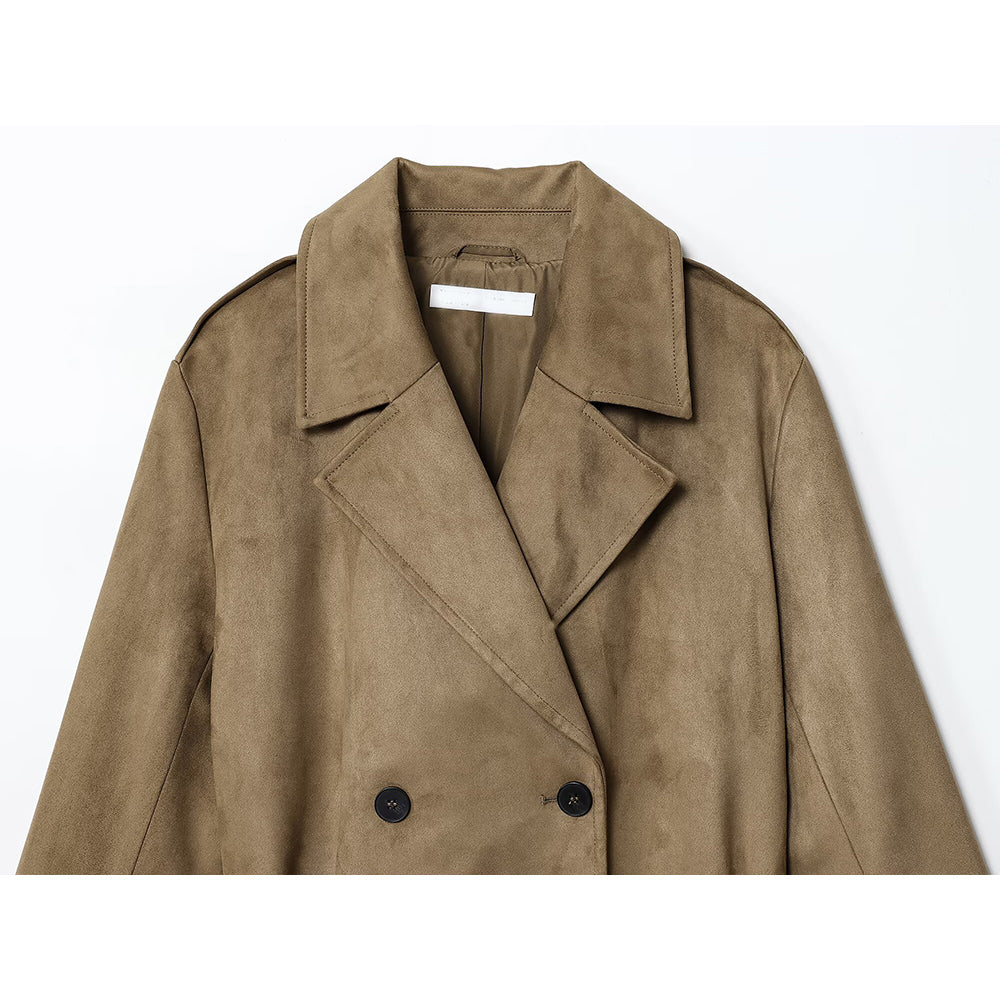 Women's new fashion with Belt loose suede effect windbreaker jacket