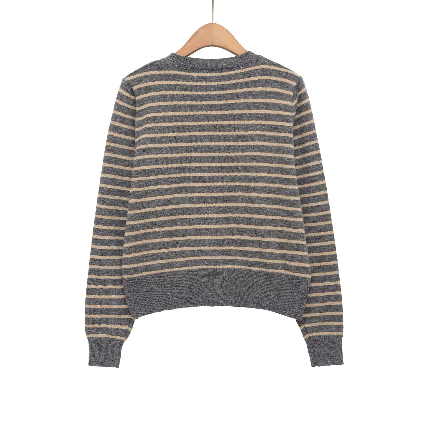 Women's soft textured O Neck striped knitted Coat