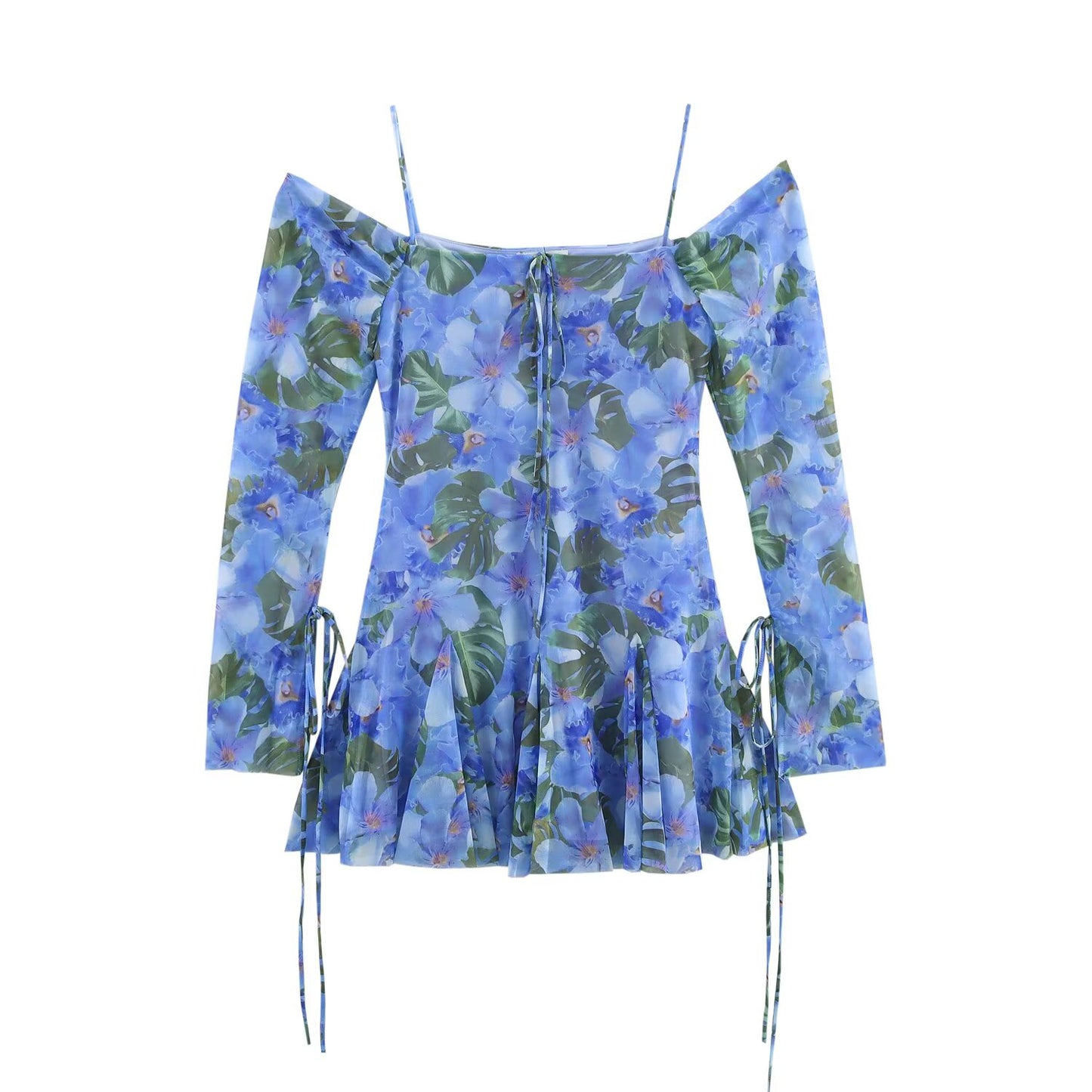 Women's 2025 New Fashion Printed Tulle suspender Mini Dress