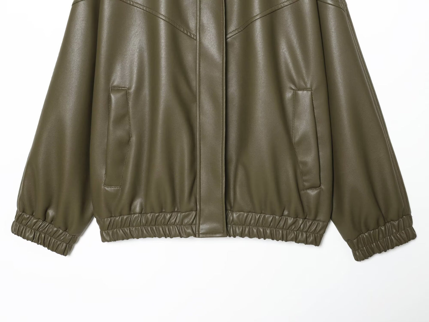 Women's standing collar faux leather pilot jacket Coat