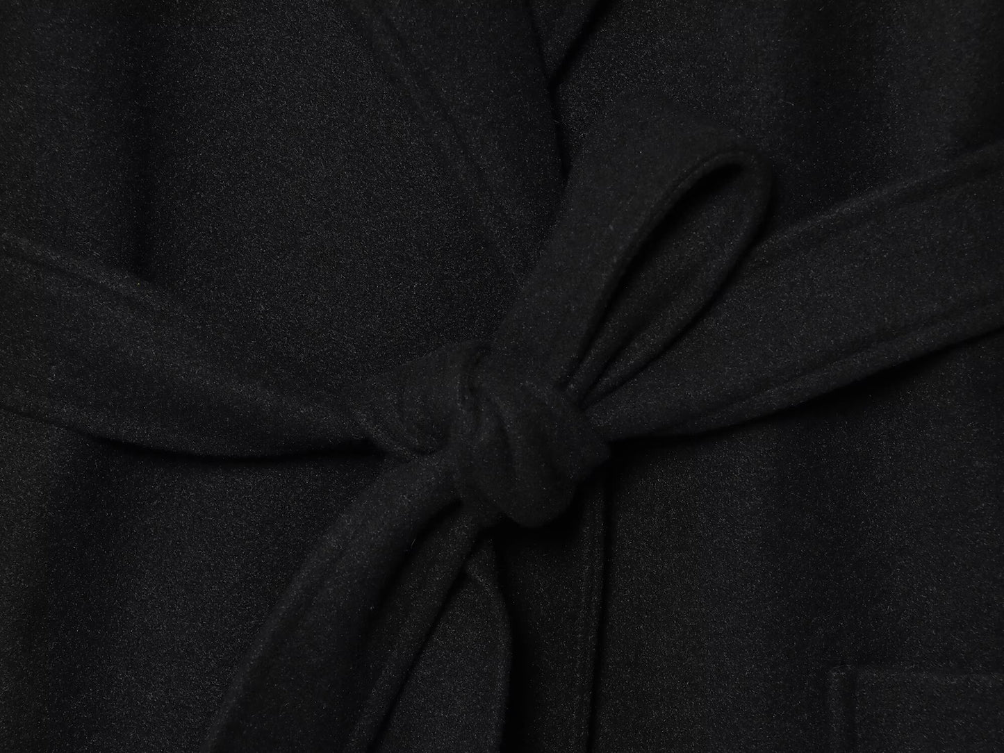 Women's New Fashion With Belt Black Long Style Wool Blended Woolen Coat