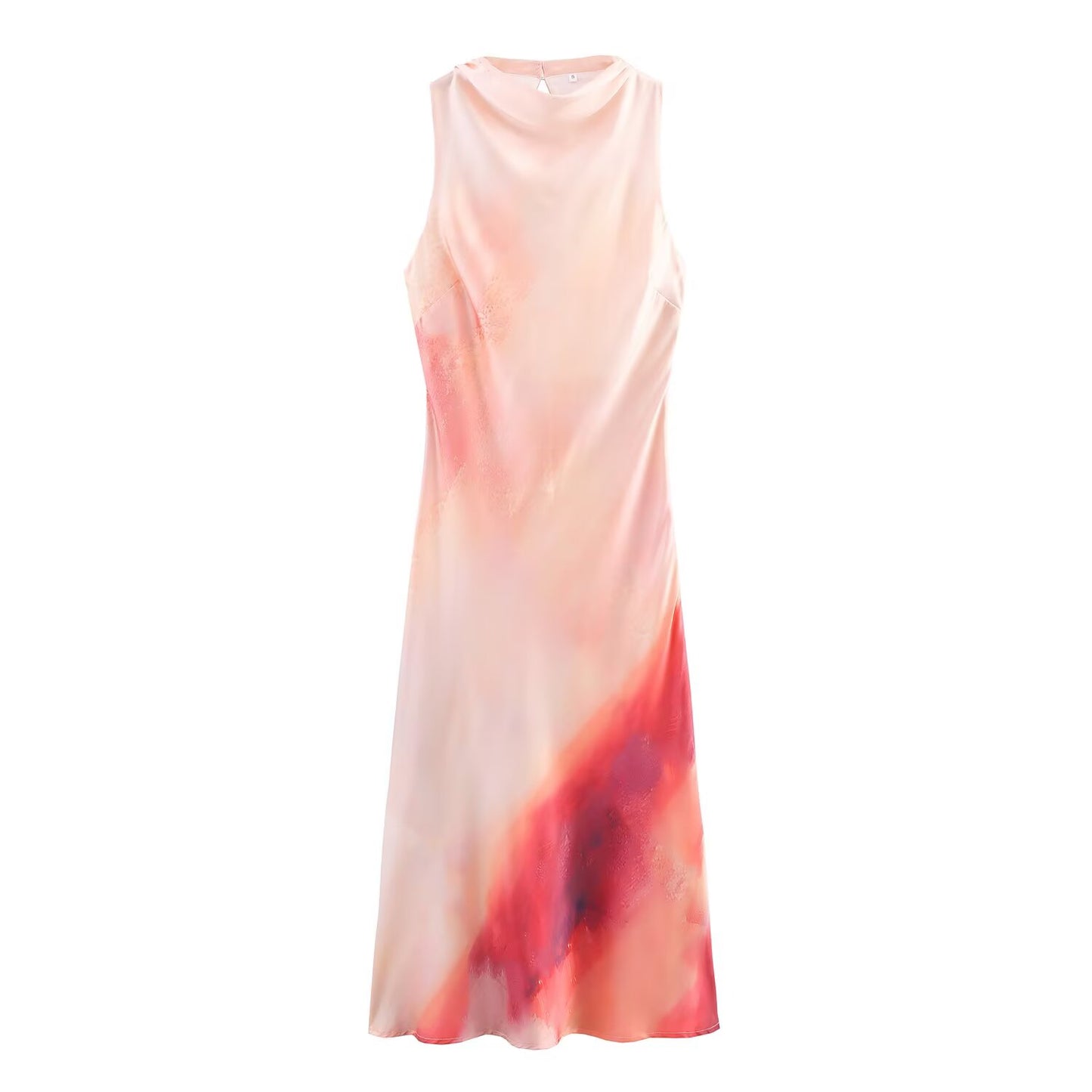 Women's 2025 new fashion sleeveless tie dye satin texture MIDI dress