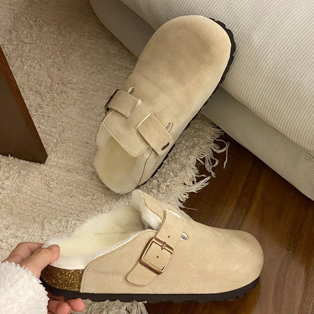 New women's fleece-lined platform slippers