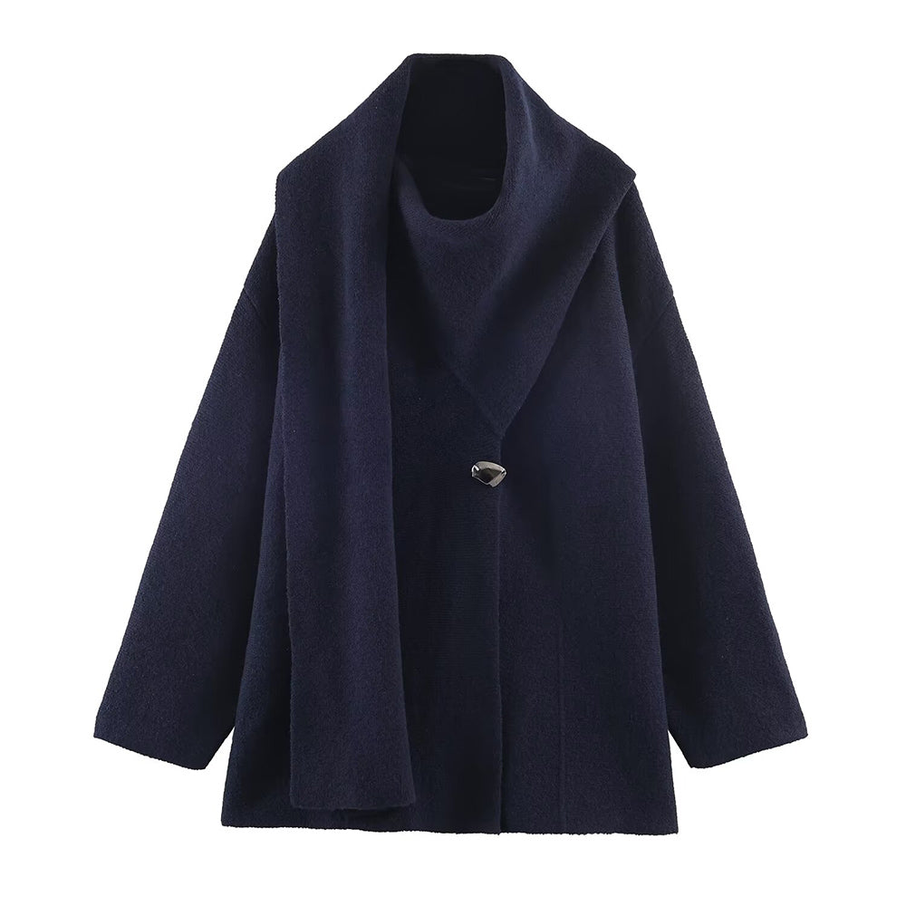 Women's with scarf long sleeved knitted Coat