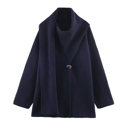 Women's with scarf long sleeved knitted Coat