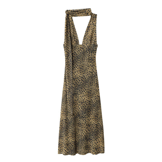 Women's 2025 new fashion sexy animal print scarf MIDI dress