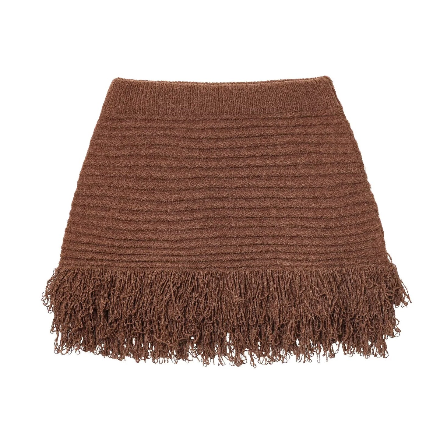 suit Women's 2 pieces tassel decorated Plaid knit Coat+Skirts