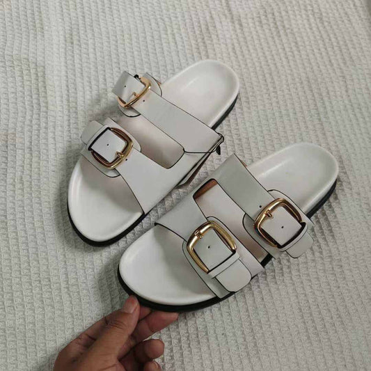 Women's New Fashion Casual Joker Double Belt Buckle Flat Sandals Wearing Joker Women's Slippers.