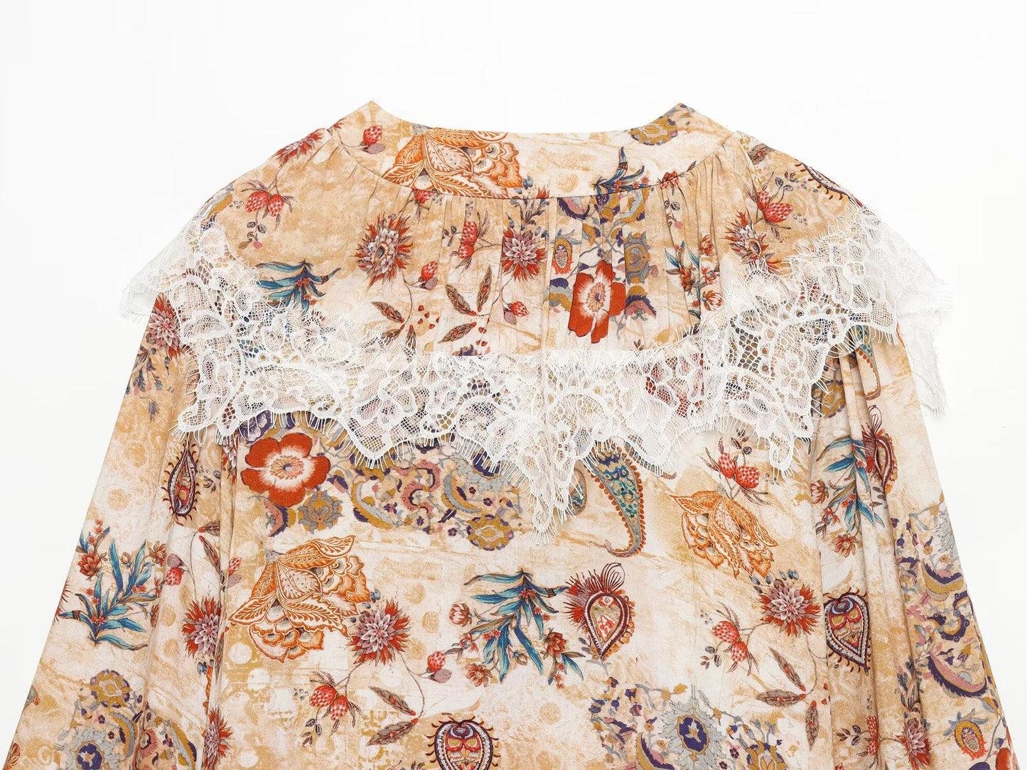 Women's lace decorative printed mini dress