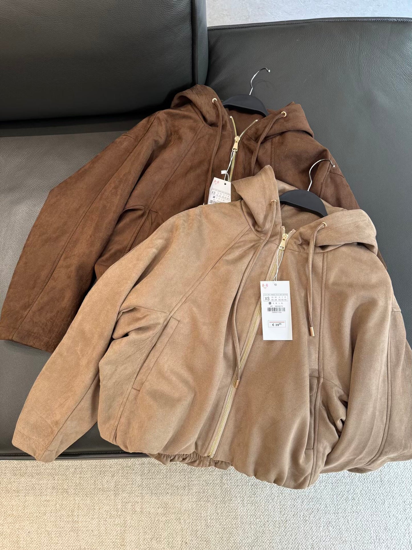 Women's new fashion suede texture hooded flight jacket Coat