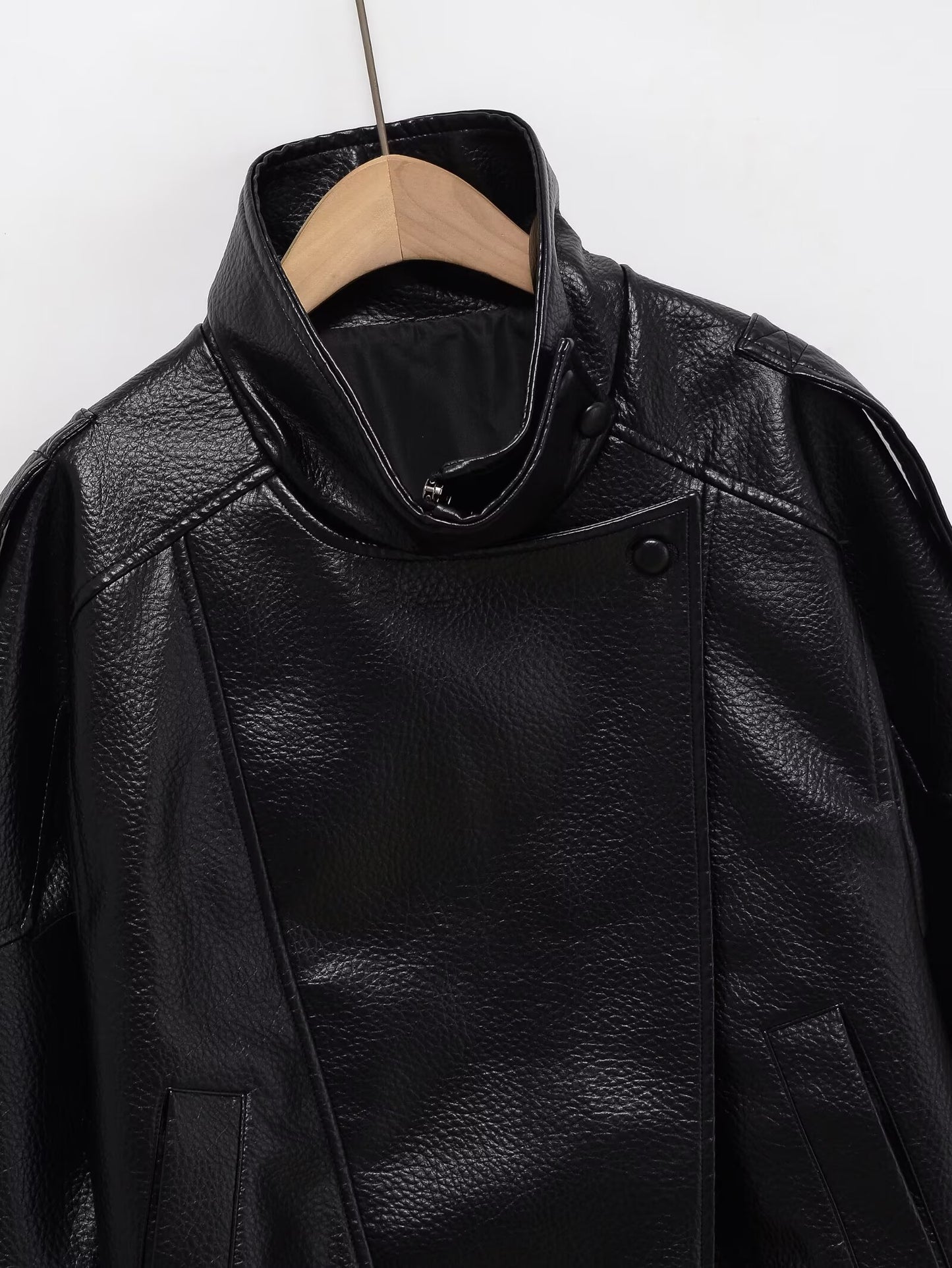 Women's casual stand collar Faux Leather jacket Coat