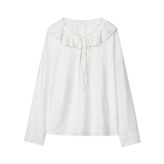 Women's 2025 new fashion linen blended white lace up shirt