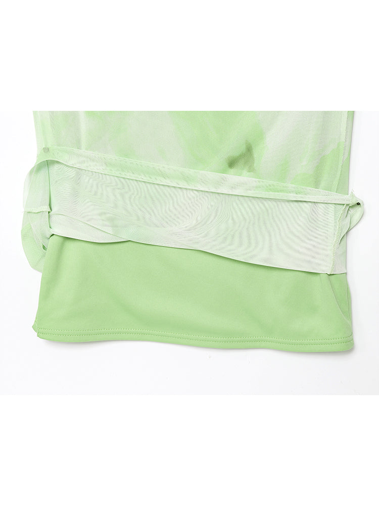 Women's New Fashion scarf decoration tulle pleated suspended Midi dress