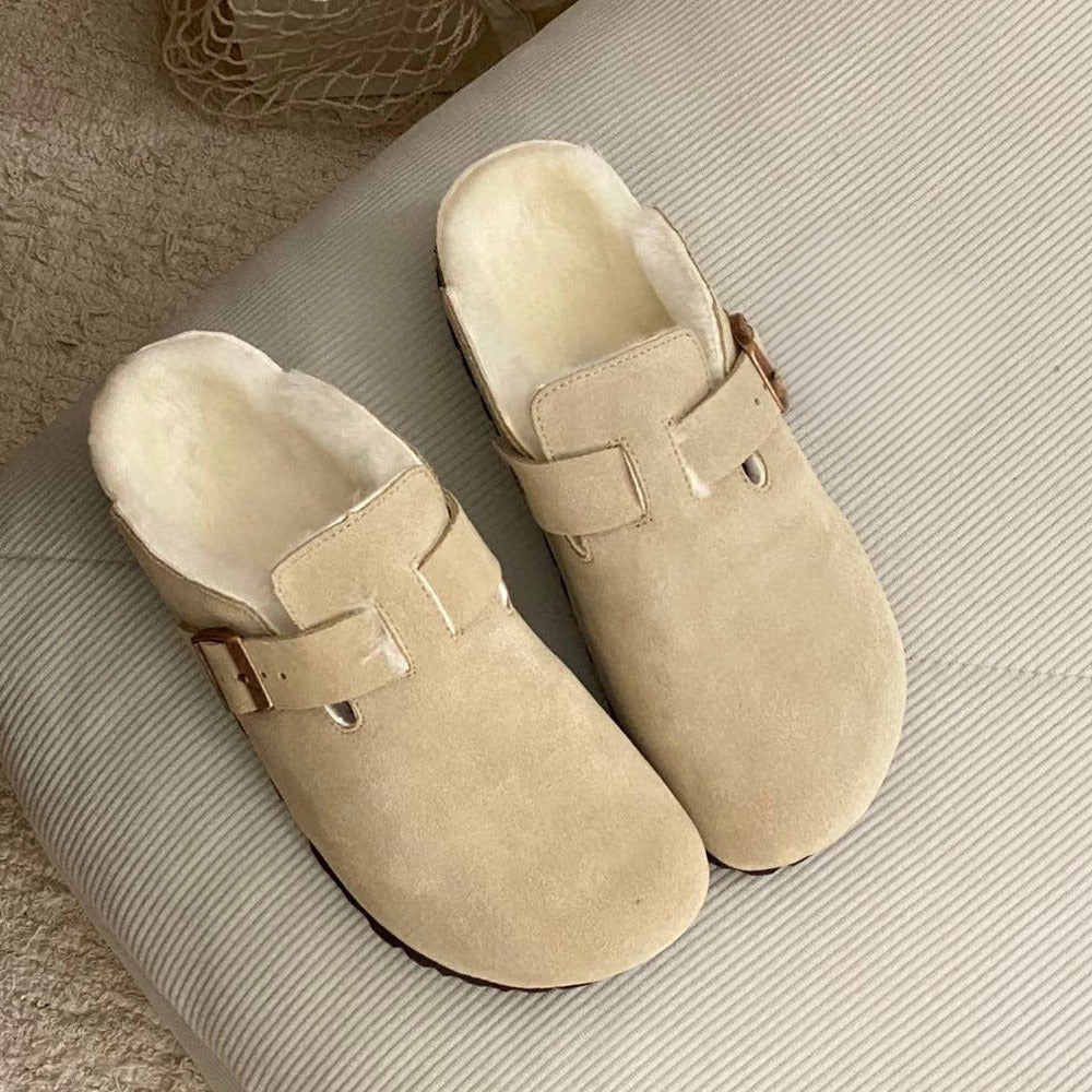 New women's fleece-lined platform slippers