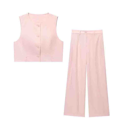 Women's new fashion short single breasted sleeveless O Neck vest+Pants suit