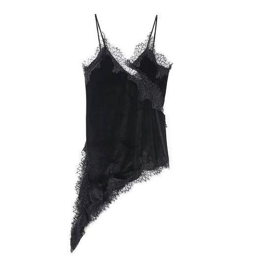 Women's asymmetrical velvet lace suspender dress