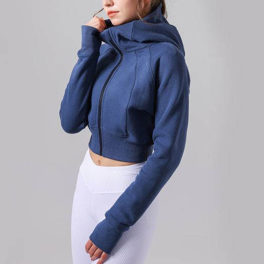 Women's new Joker hooded fitness jacket plus velvet warm loose coat