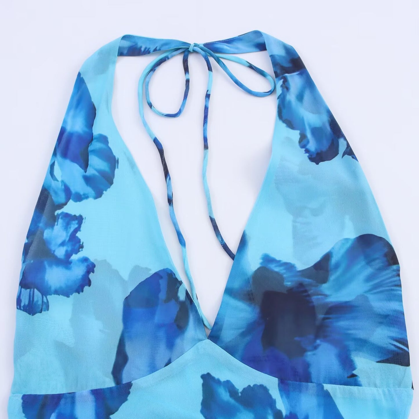 Women's new fashion hanging neck collar printed MIDI dress