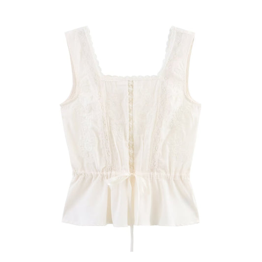 Women's new fashion lace decoration sleeveless underwear style top