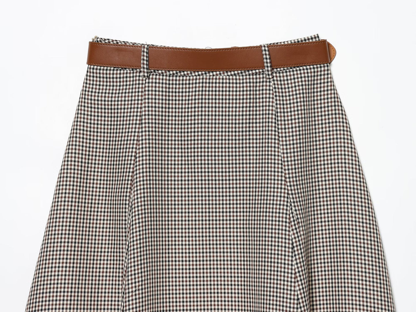Women's with Belt cape style checkered Midi skirt