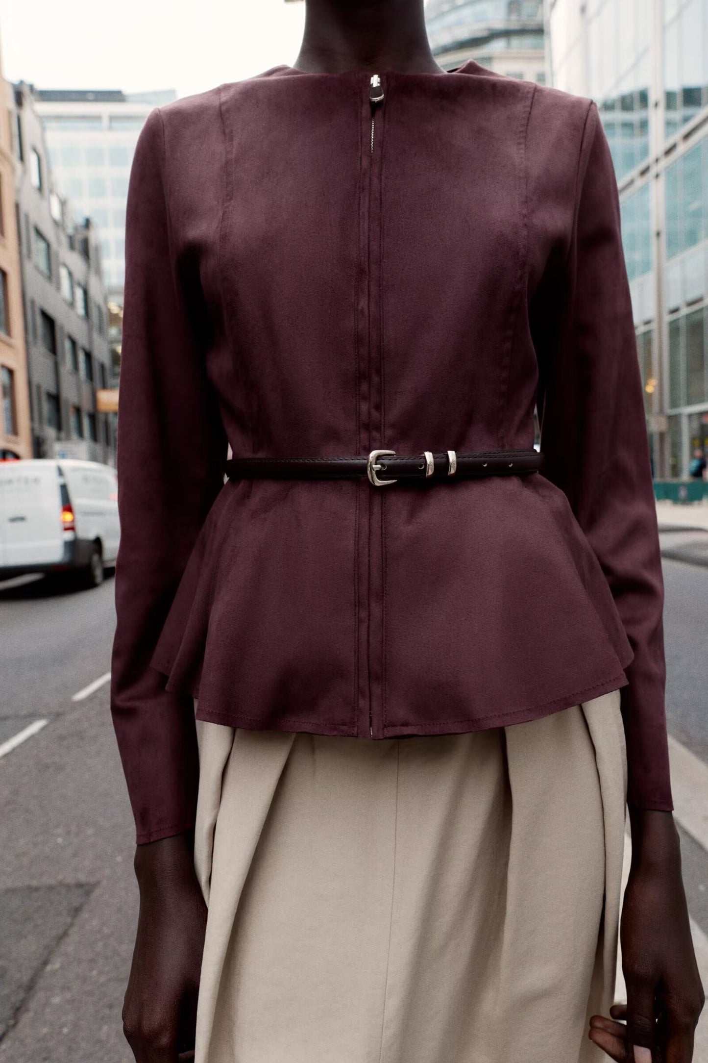 Women's new fashion with Belt suede effect short skirt style hem jacket Coat