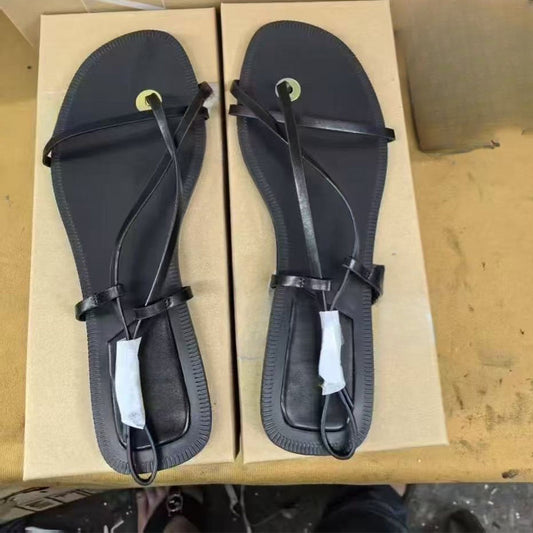 Women's 2025 New Fashion Joker Toe Design Thin Bottom Flat Sandals Sandals