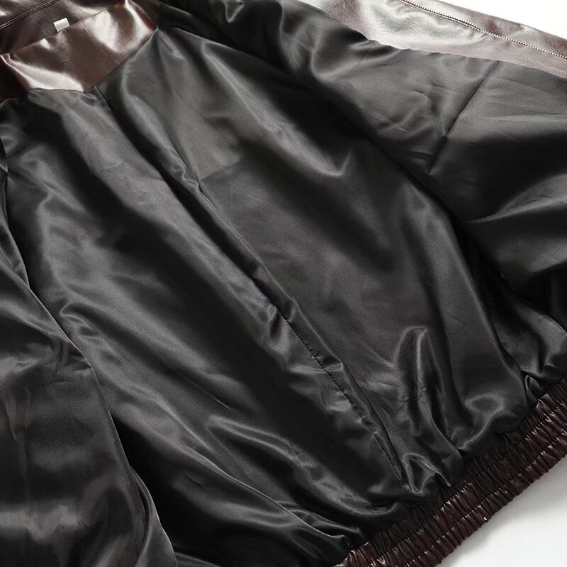 Women's new fashion casual lapel faux leather flight jacket Coat