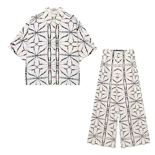 Women's new fashion short sleeved vacation style printed shirt+Pants suit