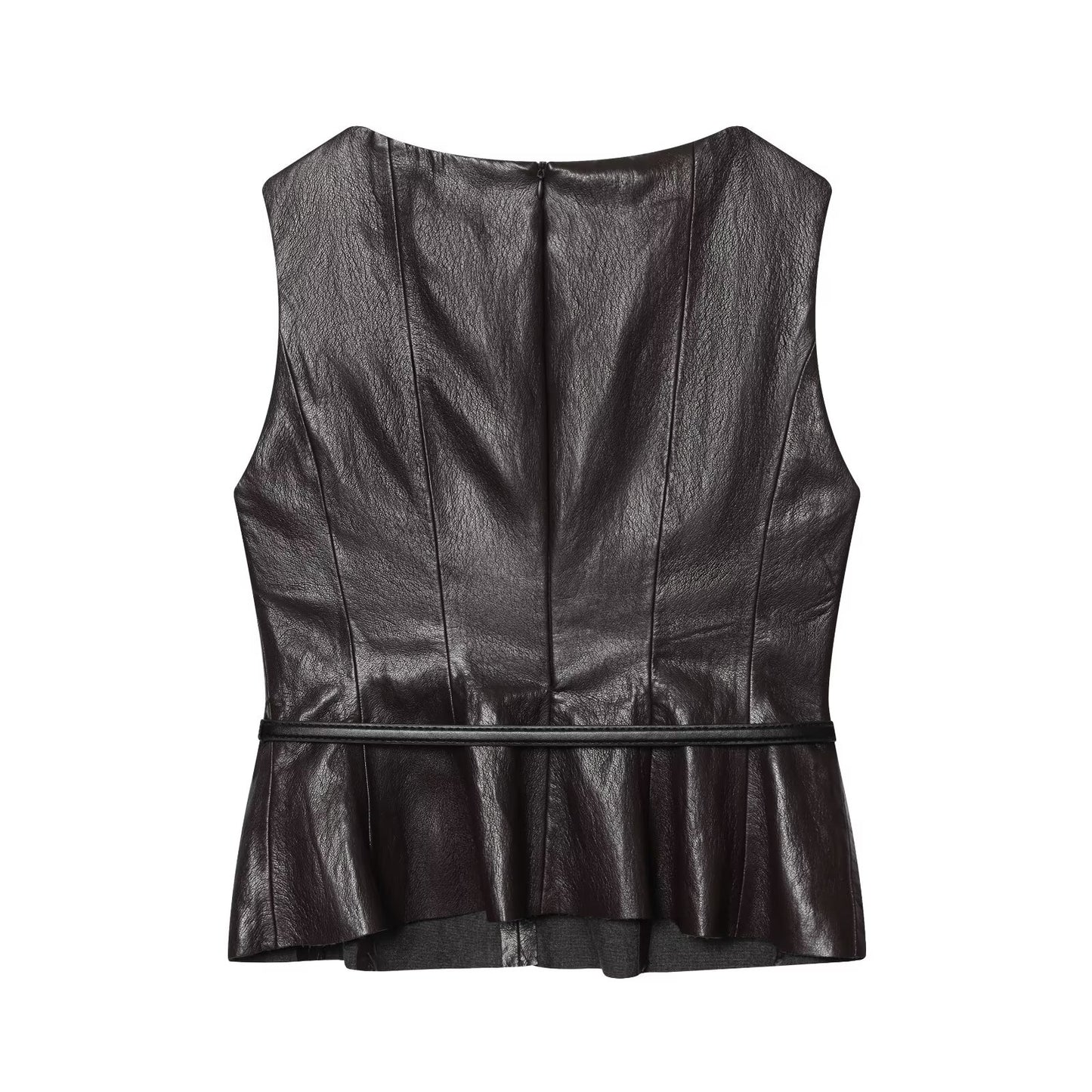 suit Women's 2 pieces with Belt faux leather effect sleeveless top+Skirts