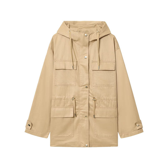 Women's 2025 new fashion multi pocket loose hooded Coat
