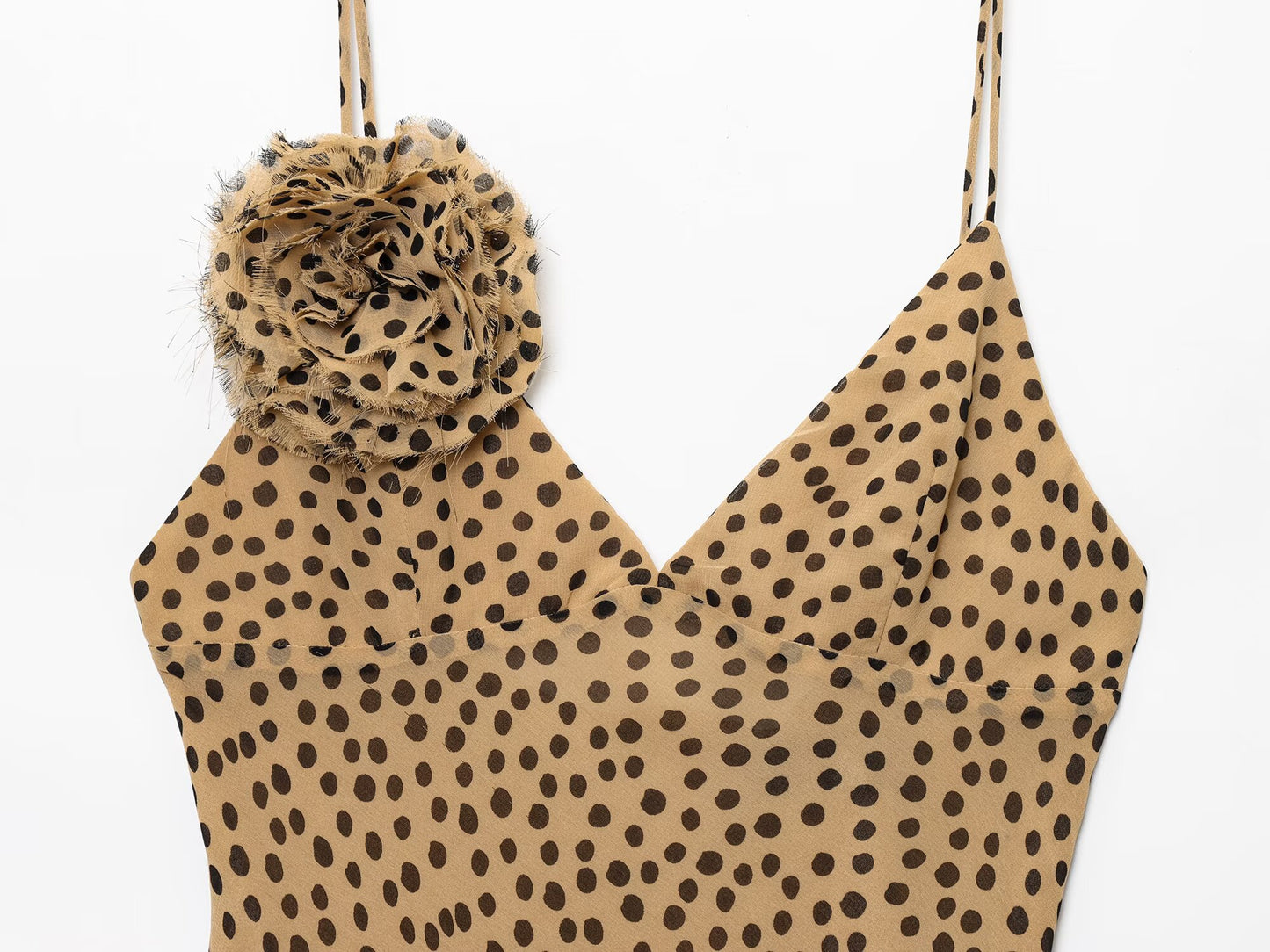 Women's New Fashion floral decoration sexy polka dot print suspender MIDI dress