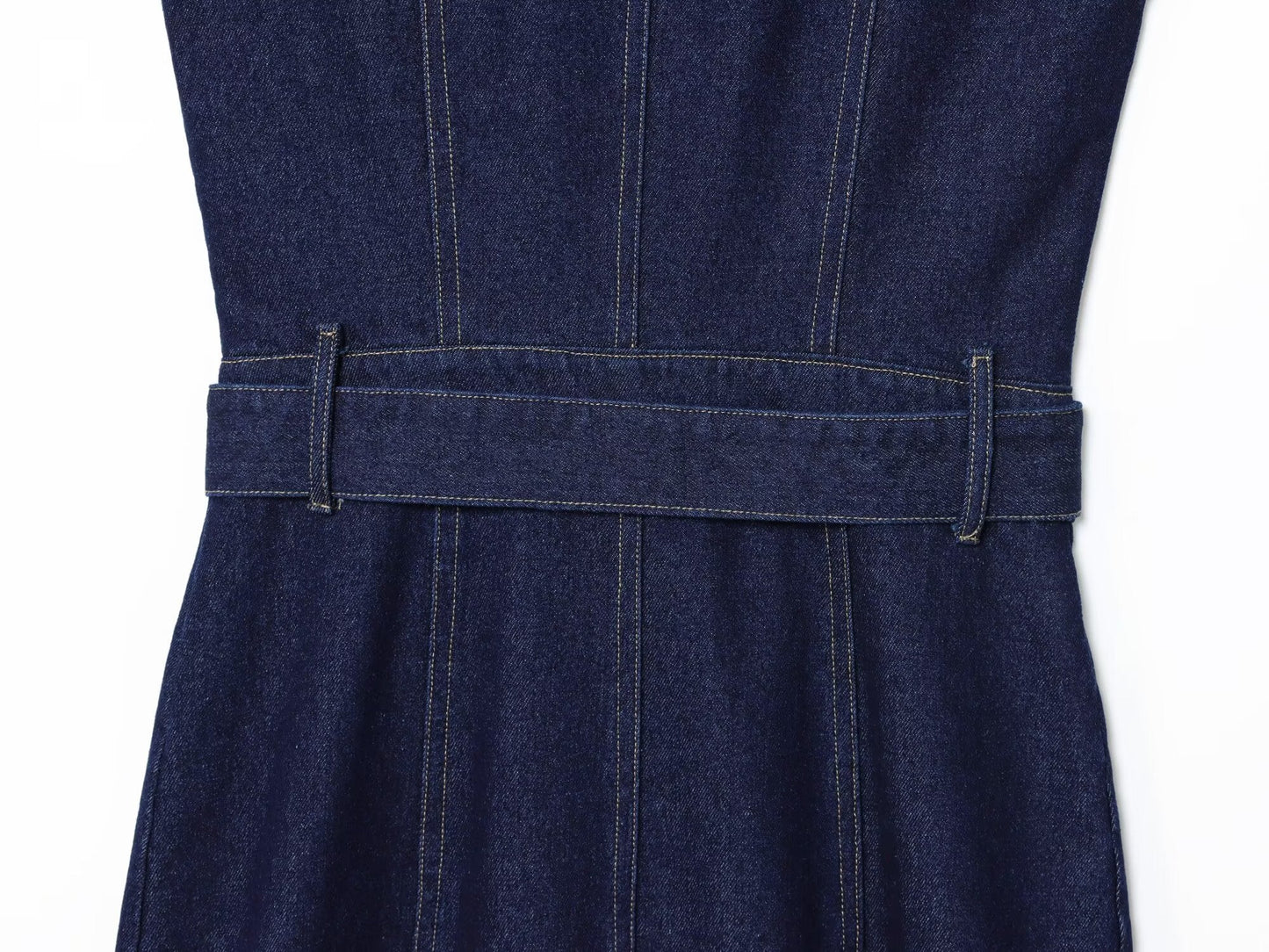 Women's new fashion with Belt slim O Neck denim Midi dress