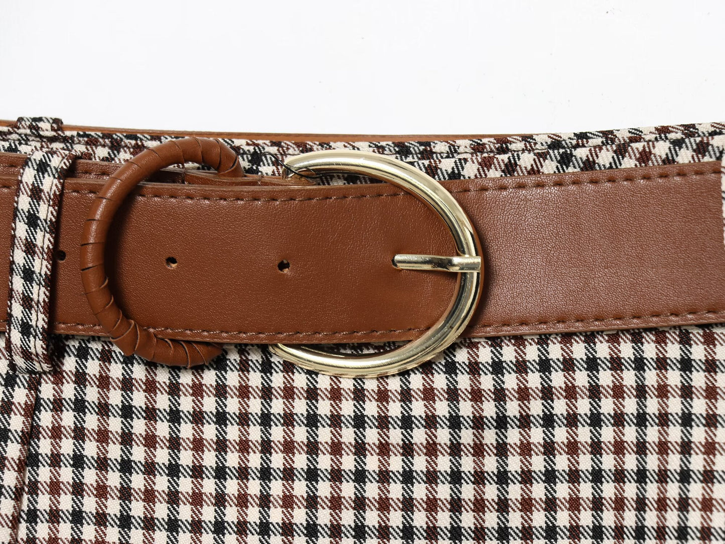 Women's with Belt cape style checkered Midi skirt