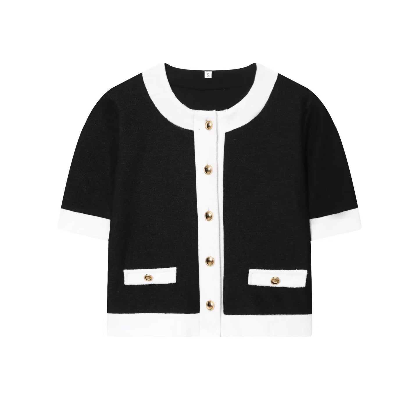 Women's 2 pieces short sleeved contrasting woolen Coat+Pants