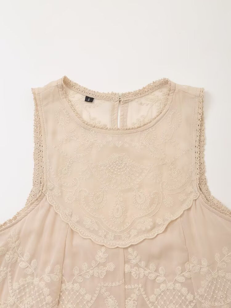 Women's new fashion sleeveless contrasting embroidery mini dress