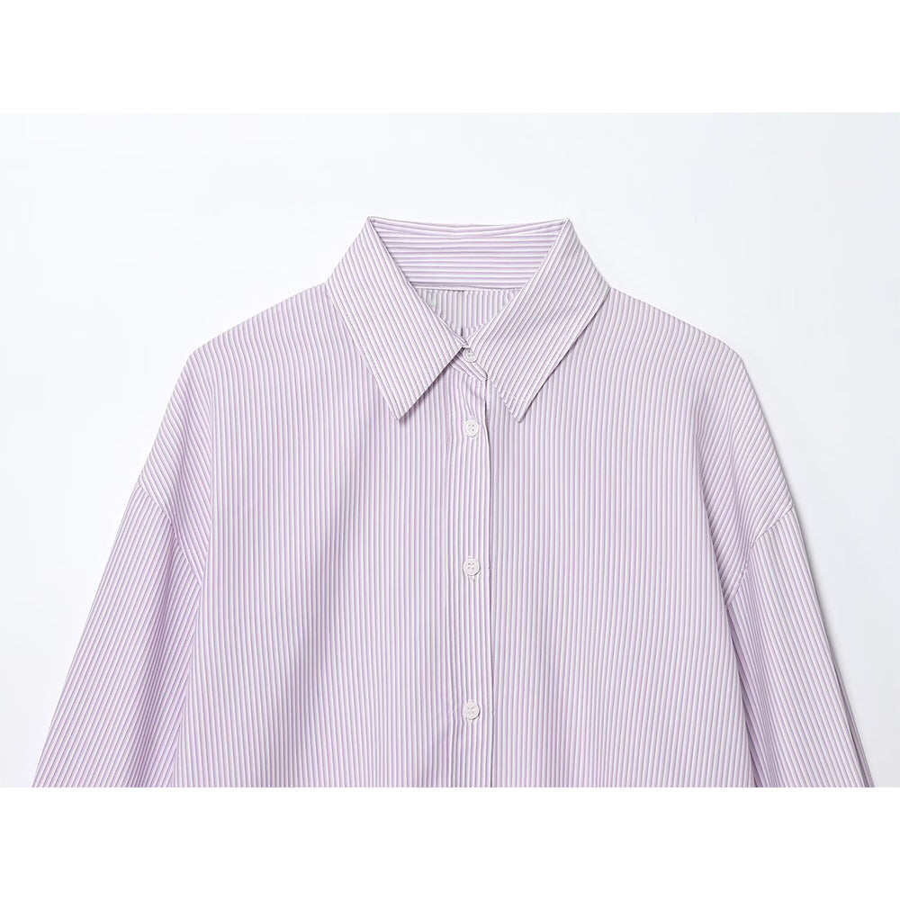 Women's new fashion back bow decoration poplin loose striped shirt