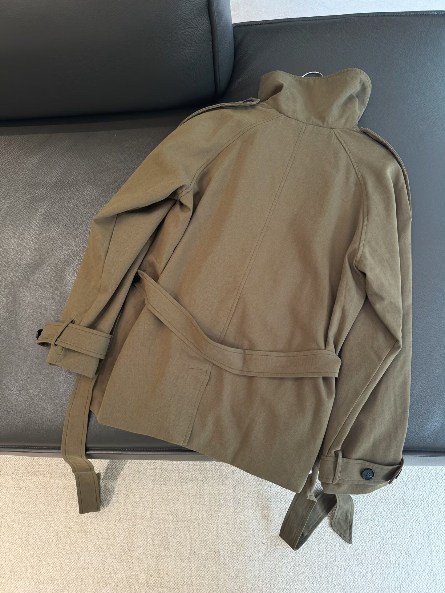 Women's 2025 New With Belt Stand Collar Cotton Windbreaker Coat